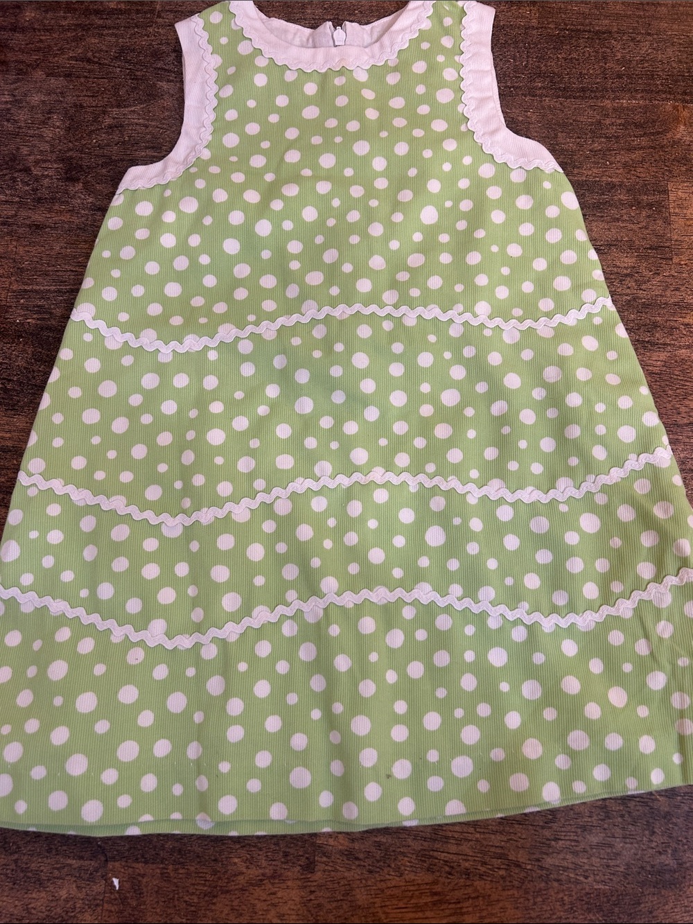 Green Polka Dot Sleeveless Nightgown with White Trim